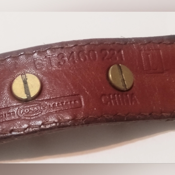 Fossil Belt Brown Leather Woven Braid Womens Sz L Brass Ring Bend Back Closure - Picture 6 of 9